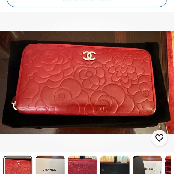 CHANEL Red Embossed Floral Wallet - Picture 1 of 9